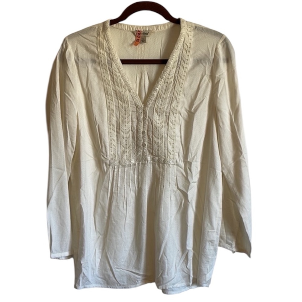 Lucky Brand Prairie Neutral Boho Top SM Cream Popover Classic Casual